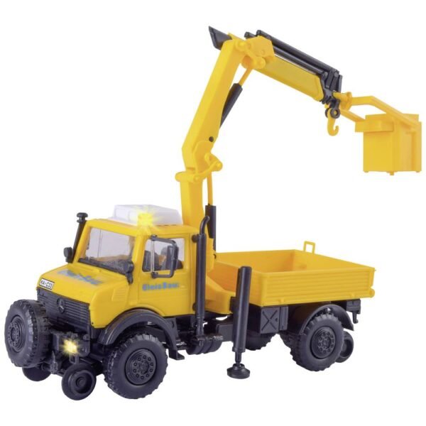 Kibri 14991 H0 Vrachtwagen Mercedes Benz Unimog voor spoorwegbouw met kraan/hoogwerker