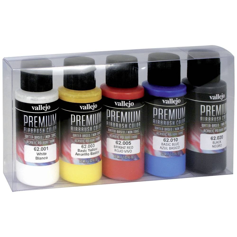 Vallejo 62101 Modelspoor mengkleur Wit, Geel, Rood, Blauw, Zwart 5 stuk(s)