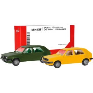 Herpa 012195-010 H0 Auto Volkswagen Golf II 4-deurs, olijfgroen en ginegeel
