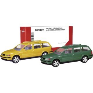 Herpa 012249-007 H0 Auto Volkswagen Passat variant B5, honinggeel en mosgroen