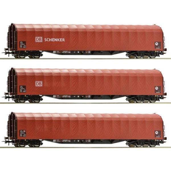 Roco 6600156 H0 3-delige set schuifplanwagens van de DB AG