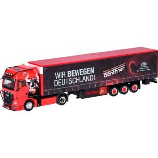 Herpa 318075 H0 Vrachtwagen MAN TGX GX Gardinenplanensatteltrein „Genthner/wij bewegen Duitsland” (Baden-Württemberg/Oberderdingen)