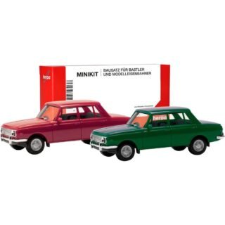 Herpa 013918-002 H0 Auto Wartburg 353 66, karmijnrood en atlantische groen