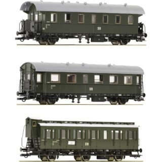 Roco 6200131 H0 3-delige set 2: Bijbaantrein van de DR 2x personenrijtuig 2e klasse genus BIP/coupérijtuig 2e klasse genus B3.