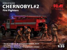 ICM 35902 Chernobyl2. Fire Fighters(AC-40-137A firetruck&4figur&diora base w.backgrou Bouwpakket Schaal 1:35