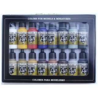 Vallejo 71178 Modelspoor mengkleur Wit, Geel, Rood, Blauw, Grijs-blauw, Olijf-groen, Turquoise, Geel-olijf, Lichtbruin, Steen, Oker, Mahonie, Bruin, Aarde
