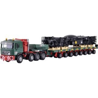 Kibri 13601 H0 Vrachtwagen MAN SK met Scheuerle platformwagen en spoorkraan-onderstel