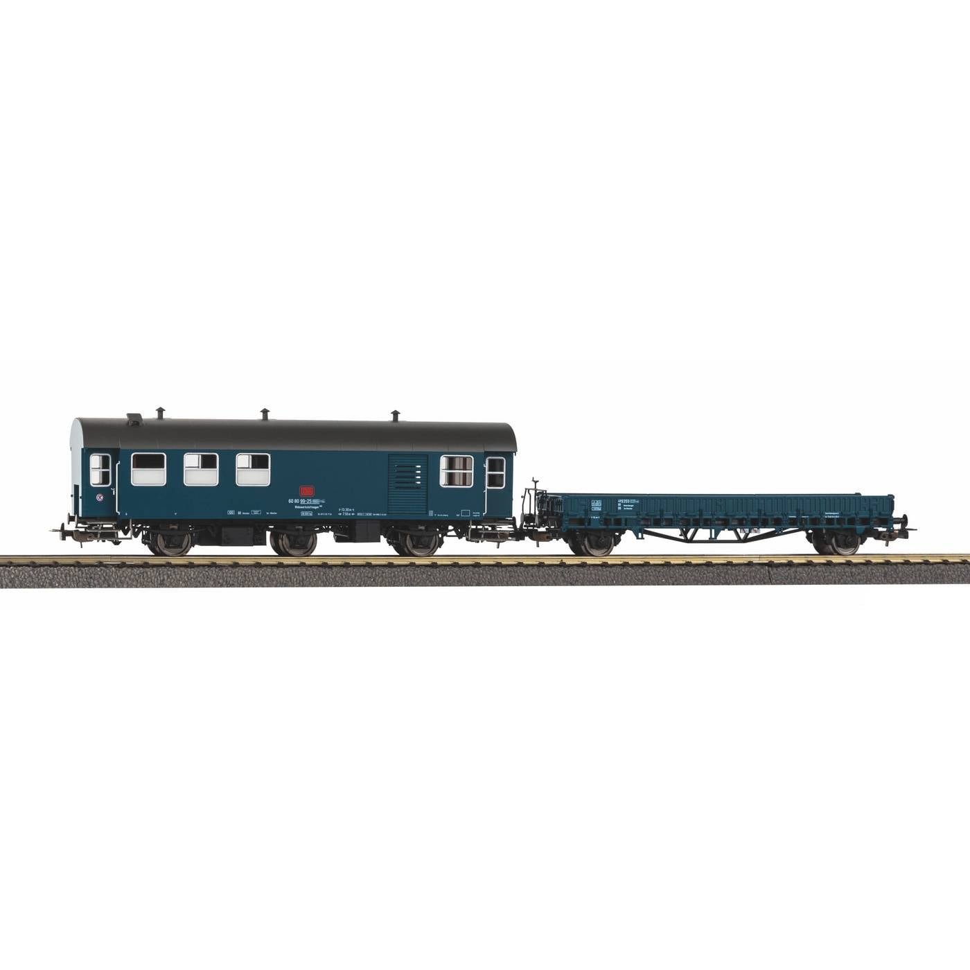 PIKO 28334 H0 set van 2 ombouwwagens werkplaats met platte wagen KS DB IV.