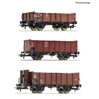 Roco 6600303 Goederenwagen DC Set wagons met drie open goederenwagens van de Deutsche Bundesbahn
