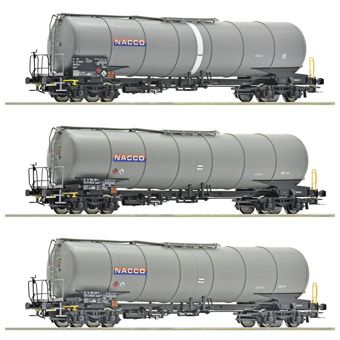 Roco 6600197 Goederenwagen DC Set van drie 4-assige ketelwagens, genus Zacns, de NACCO