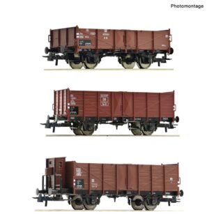Roco 6600303 Goederenwagen DC Set wagons met drie open goederenwagens van de Deutsche Bundesbahn
