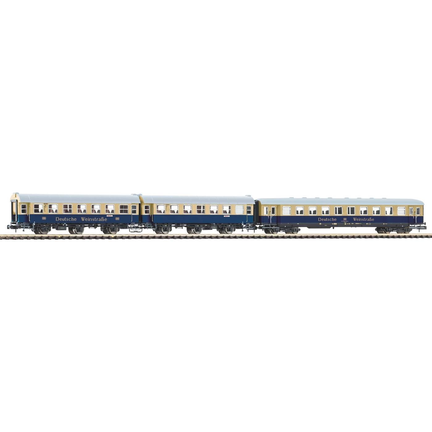 PIKO 40630 N 3-delige set 2x ombouwwagen met 1x rijtuig met zijspanwagen Weinstraße DB IV.