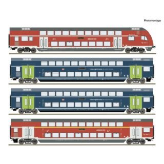 Roco 6210250 H0 4-delig Set: Dubbeldekswagen (DCC) Wagenset met vier dubbeldekswagons van de Deutsche Bahn