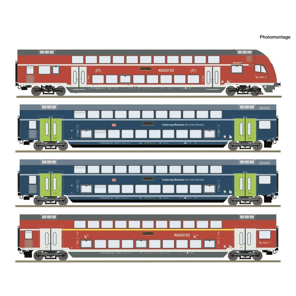 Roco 6210250 H0 4-delig Set: Dubbeldekswagen (DCC) Wagenset met vier dubbeldekswagons van de Deutsche Bahn